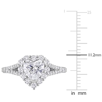 1 1/2 CT DEW Created Moissanite Heart Halo Engagement Ring in Sterling Silver