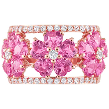 5 1/4 CT TGW Created Pink and White Sapphire Floral Ring in Rose Plated
Sterling Silver