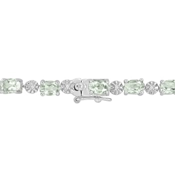 7 3/8 CT TGW Green Quartz and Diamond Accent Tennis Bracelet in Sterling Silver