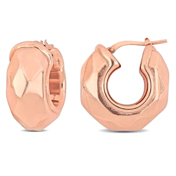 23MM Wide Diamond Cut Huggie Earrings in 18K Rose Gold Over Sterling Silver