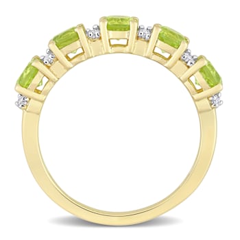 1 3/5 CTW Peridot and White Sapphire Semi-Eternity Ring in Yellow Gold
Plated Sterling Silver