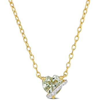 3/4 CT TGW Prasiolite and Diamond Accent Heart Swirl Necklace in Yellow
Plated Sterling Silver