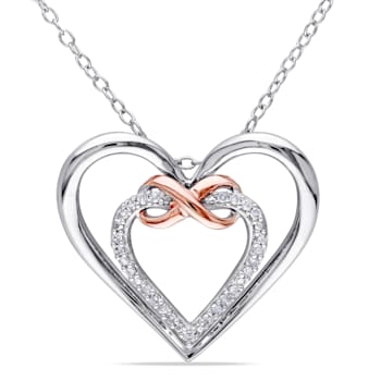 1/10 CT TW Diamond Infinity Heart Pendant with Chain in 2-Tone Pink and
White Sterling Silver