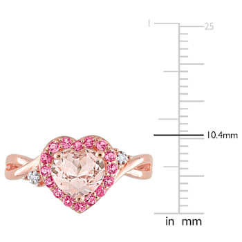 1 1/3 CT TGW Morganite, Tourmaline and Diamond Heart Ring in 18K Rose
Gold Over Sterling Silver