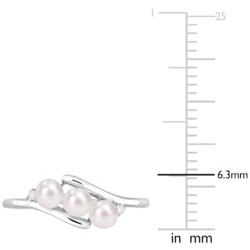 3.5-4MM Freshwater Cultured Pearl and Diamond Accent 3-Stone Bypass Ring
in Sterling Silver