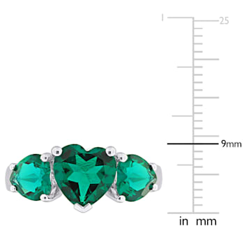3 CT TGW Created Emerald 3-Stone Ring in Sterling Silver