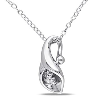 Diamond Calla Lily Pendant with Chain in Sterling Silver