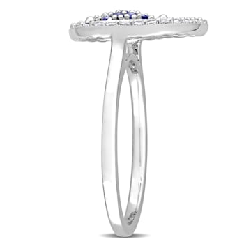 3/8 CTW Created Blue Sapphire and White Topaz Teardrop Ring in Sterling Silver