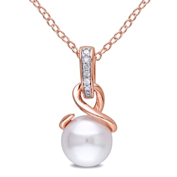 8MM Freshwater Cultured Pearl and Diamond Twist Pendant with Chain in
Rose Plated Sterling Silver