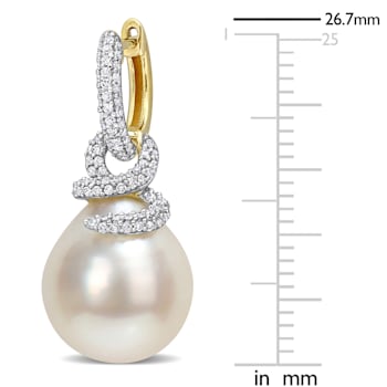 10-11MM South Sea Cultured Pearl and 1/2 CT TW Diamond Swirl Earrings in
14K Yellow Gold