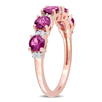 1 3/5 CT TGW Rhodolite and White Topaz Semi Eternity Ring in Rose Plated
Sterling Silver