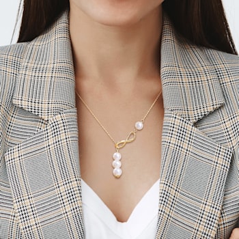 8-9.5 MM Freshwater Cultured Pearl Infinity Lariat Necklace in 18K
Yellow Gold Over Sterling Silver