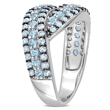 1 1/2 CTW Sky Blue and Swiss Blue Topaz Crossover Multi-Row Ring in
Sterling Silver