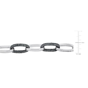 Oval Link Necklace w/ Black Sparkle Enamel in Sterling Silver