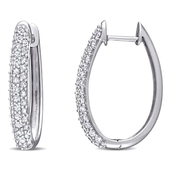1 1/3 CT TGW White Sapphire Hoop Earrings in 10K White Gold