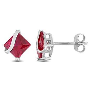2 1/3 CT TGW Created Ruby Stud Earrings in 10K White Gold