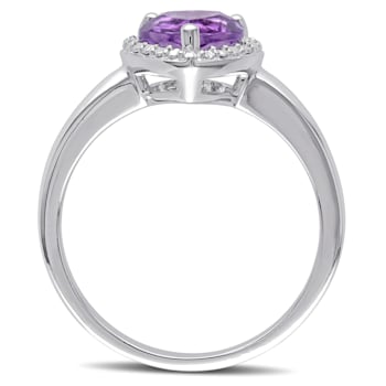 1 CT TGW Amethyst Heart Halo Ring in Sterling Silver