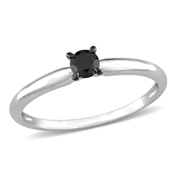 1/4 ct Black Diamond Solitaire Engagement Ring in 14K White Gold