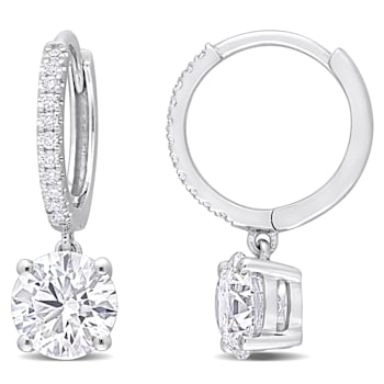 2 1/10 CT TGW Lab Grown Diamond Huggie Charm Earrings in 14K White Gold
