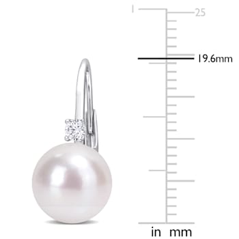 9-9.5MM Freshwater Cultured Pearl and 1/7 CT TGW Cubic Zirconia Earrings
in Sterling Silver