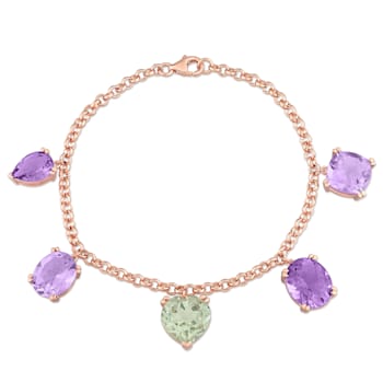 17 1/4 CT TGW Amethyst and Green Quartz Station Bracelet in Rose Plated
Sterling Silver