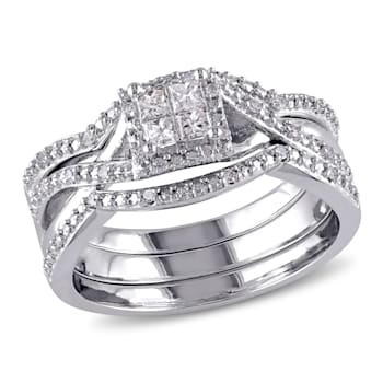 1/3 CT TW Princess Cut Diamond Quad Infinity Bridal Set in Sterling Silver