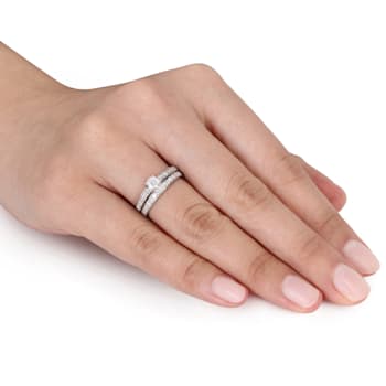 1/2 CT TW Diamond Channel Set Bridal Set in Sterling Silver