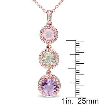 3 CT TGW Multi-Gemstones Drop Pendant with Chain in Rose Plated Sterling Silver