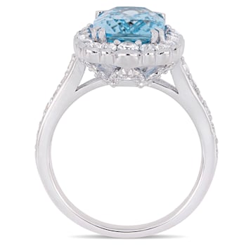 5 7/8 CT TGW Sky Blue and White Topaz Halo Cocktail Ring in Sterling Silver