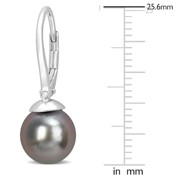 8-8.5 MM Black Tahitian Cultured Pearl and Diamond Accent Earrings in
Sterling Silver