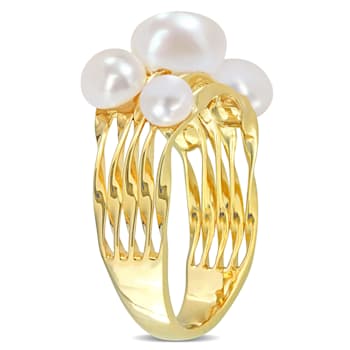 4-7.5MM Freshwater Cultured Pearl Coil Ring in Yellow Plated Sterling Silver
