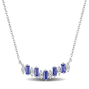 1 1/10 CT TGW Tanzanite and White Topaz Necklace in Sterling Silver