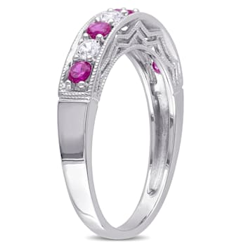 4/5 CT TGW Created Ruby and Created White Sapphire Anniversary Ring in
Sterling Silver