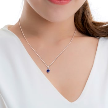 7/8 CT TGW Created Blue Sapphire Solitaire Heart Pendant with Chain in
Sterling Silver