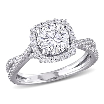 1-1/2 CT DEW Created Moissanite Halo Crossover Engagement Ring in 10K
White Gold