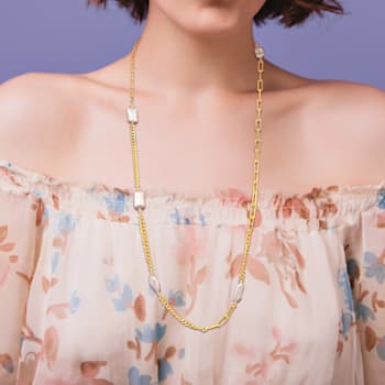 10-16.5MM Freshwater Cultured Pearl Station Necklace in 14K Yellow Gold
Over Sterling Silver