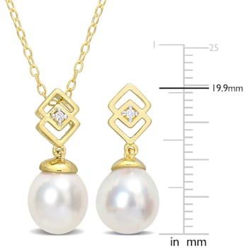 8-9MM South Sea Cultured Pearl & Topaz Earrings & Necklace Set
in Yellow Plated Sterling Silver