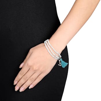 20" Amazonite Bead Bracelet with Green Tassel and Dove Charm in
Sterling Silver