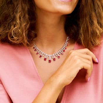 63 4/5 CT TGW Created Ruby and Created White Sapphire Necklace in
Sterling Silver