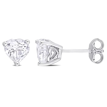 2 CT TGW Heart White Topaz Stud Earrings in Sterling Silver
