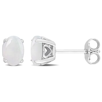 7/8 CT TGW Oval Opal Stud Earrings in Sterling Silver