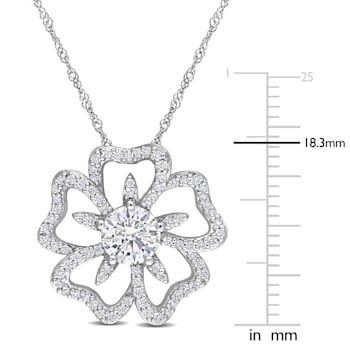 1 1/10 CT DEW Created Moissanite Flower Pendant with Chain in Sterling Silver