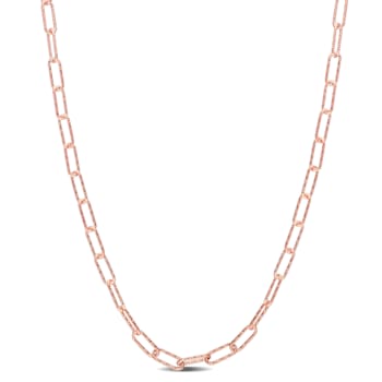 Fancy Paperclip Chain Necklace in Rose Plated Sterling Silver