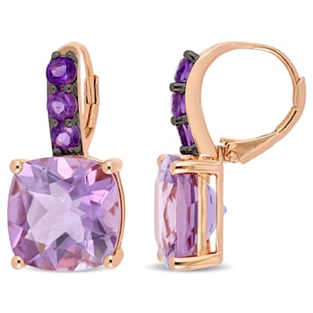 15-1/2ctw Rose de France and Amethyst Drop Earrings in Rose Plated
Sterling Silver