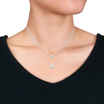 Two Heart Double Strand Charm Necklace in Sterling Silver