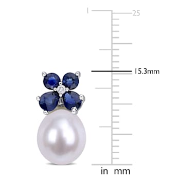 8-8.5MM Freshwater Cultured Pearl and 1 1/4 CT TGW Sapphire with Diamond
Earrings in 10K White Gold