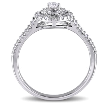 1/5 CT TW Diamond Double Halo Split Shank Engagement Ring in Sterling Silver