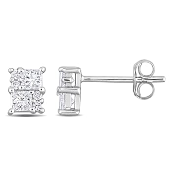 1/2 CT TDW Princess & Round Diamond Cluster Stud Earrings in 14k
White Gold