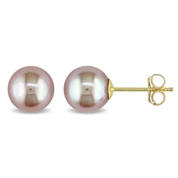 7-7.5MM Pink Freshwater Cultured Pearl Stud Earrings in 14K Yellow Gold