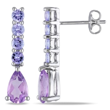 2-3/5ctw Amethyst and Tanzanite Drop Earrings in Sterling Silver